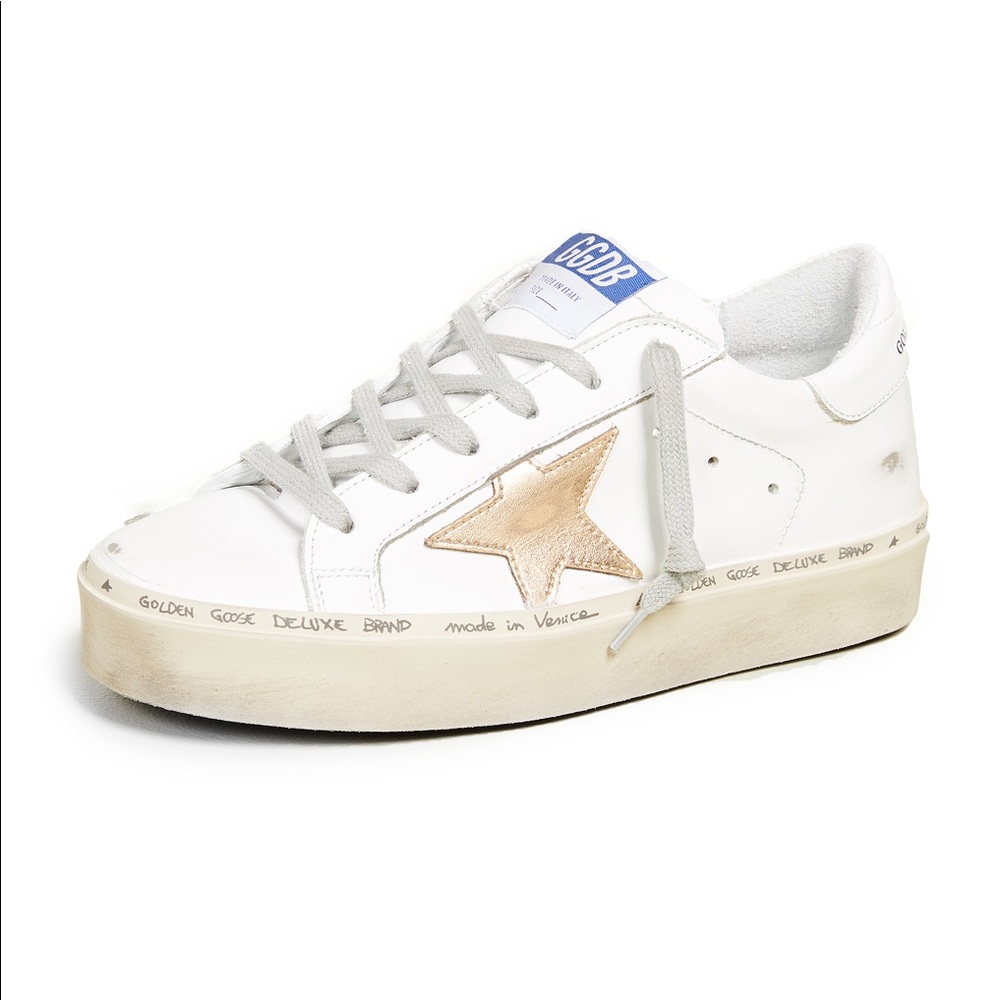 Golden Goose White and Gold Hi Star Sneakers 38